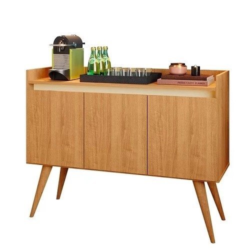 Aparador Buffet 3 Portas Com Pés Bar Veneza Delux Retrô 90cm NatureOff White – jlar Móveis
