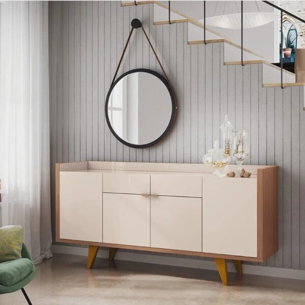Aparador Para Sala Buffet com 04 Portas 02 Gavetas Havana B01 Off White Nature - Lyam Decor