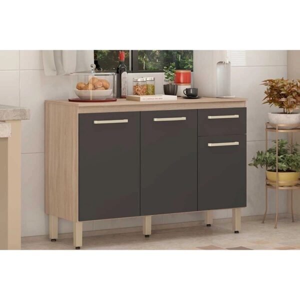 Gabinete Cozinha Modulado Dama 3Ptas 1Gav cTampo AvenaGrafito-Demóbile