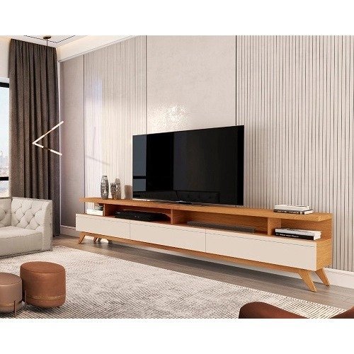 Rack Para TV Até 85 Polegadas Vivare 2.2 Wood NatureOff White – jlar Móveis