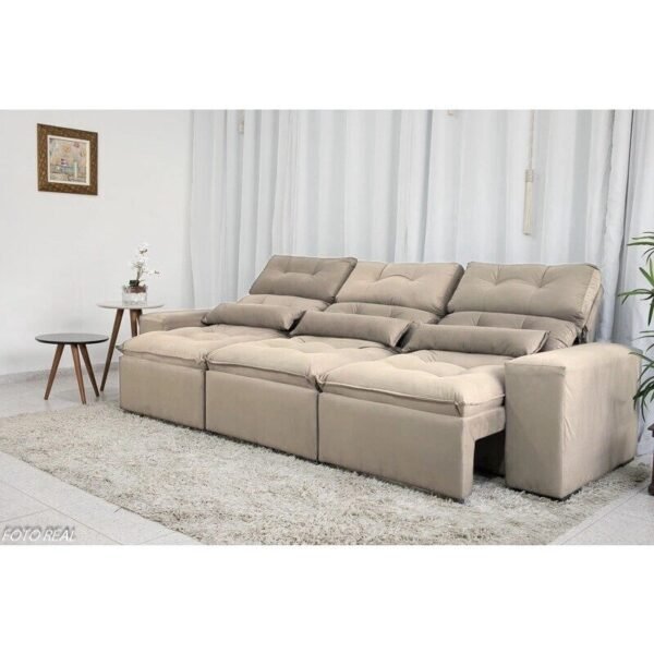 Sofá Retrátil e Reclinável 2,75m c 05 Lugares em Tecido Suede Bege
