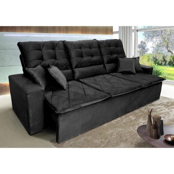 Sofá Retrátil/Reclinável Europa 2,00m Suede Velut Preto c/ Molas Espirais - King House