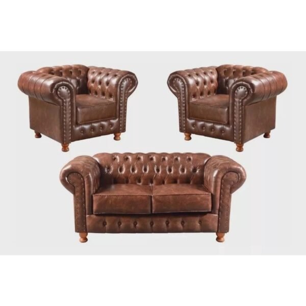 Uma Namoradeira Chesterfield + Duas Poltrona Luiz xv- Courino Marrom
